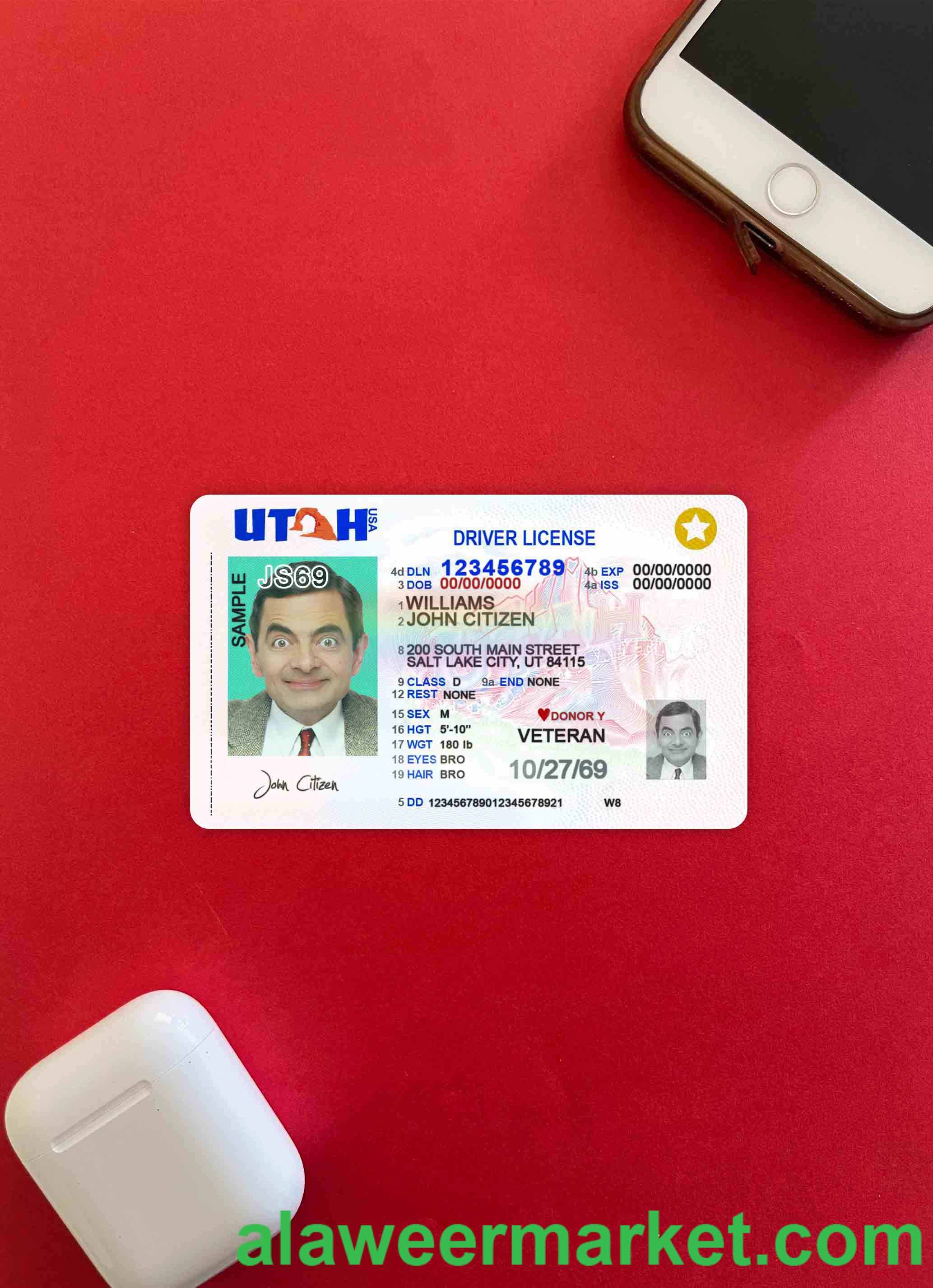 USA Utah driving license 2021 - present photolook FRONT